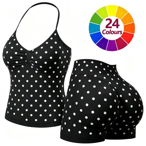 JGS1996 Women's 2-Piece Solid Halter Top & High Waist Shorts Sports Set – Breathable Activewear Summer Exercise Clothing Set Fitness Clothing Casual Sportswear Set for Yoga Gym Workout Running