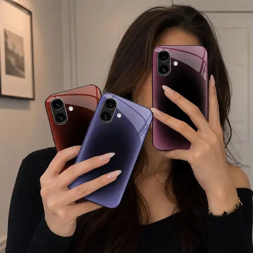 Luxury Aura Gradient Mirror Case Clean Aesthetic Glossy Phone Cover for iPhone 17/16/15/14/13 Pro Max & Samsung S25 Ultra---975