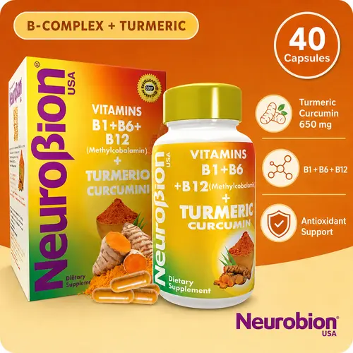 Neurobion Turmeric Curcumin 650mg Herbal Supplement (40 Capsules) - High-Absorption Multivitamin Complex with B Vitamin Mix & B12, for Adults’ Antioxidants, Brain Health, Body Health & Daily Supplemental Nutrition Support, Metabolism