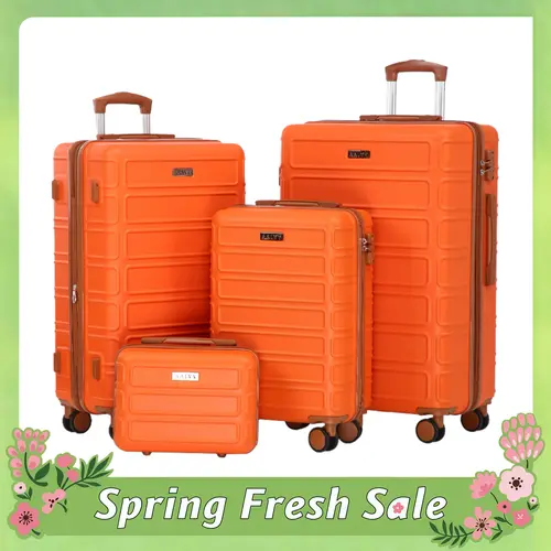 AAIVV 4-Piece Hard Shell Luggage Set, Expandable ABS TSA Lock Durable Lightweight 4 Size Travel Set (28in-26in-20in-13in Orange) for Back to School Haul, International Travel, Luggage Sets