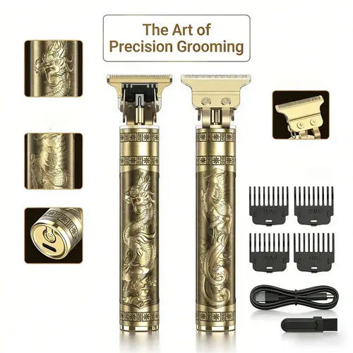 Men's Professional Gold Dragon Beard Trimmer shaver: Cordless Rechargeable Barber Clipper Set, Precision T-Blade for At-Home Grooming (Luxury Vintage Gold)