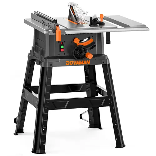 【toolupgrade】DOVAMAN DTS10A 10-Inch 15A Table Saw with Stand, 5300 RPM Copper Motor, Wood Cutting Machine with Saw Blades, Rip Fence, Push Bar, Tools, 2.48" (45°)/3.35" (90°) Max Cut Height, Single-Side Extension for Woodworking#sohochic