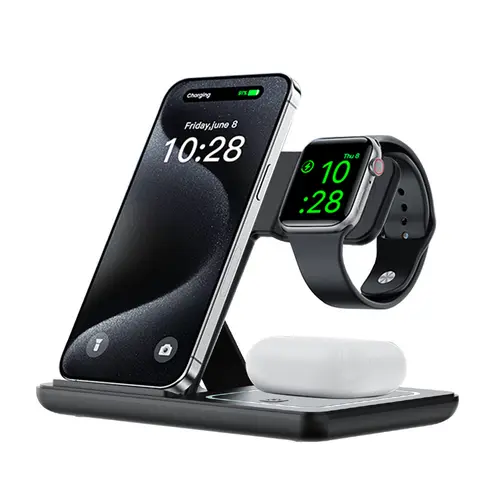 Portable 3-in-1 Wireless Charger Foldable Charging Station for iPhone 17 16 15 14 Pro Max 13 12 11 iWatch 9 8 7 6 5 4 3 2 SE AirPods 3 2 Pro Multiple Devices Compatible with Android Phones and Smartwatch