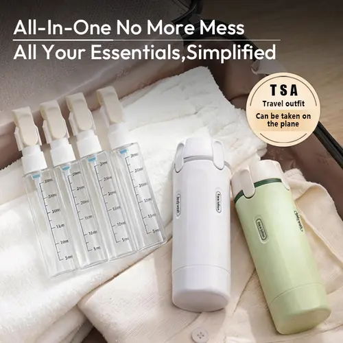 4-in-1 Travel Dispenser Bottles Set Pack (2 Bottles), TSA-Compliant Leakproof Friendly Plastic Storage Containers for Shampoo, Lotion, Compact Home Organizer Refillable Cosmetic Jars, 4In1 Travel Use,dorm room inspo,college dorm essentials,dorm haul
