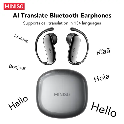 MINISO MS218 OWS Wireless Bluetooth Headphone Earphones - 134-Language Real-Time Translation, HIFI Audio, Lightweight, Built-In Microphone, AI Chat Support, Remote Control, On-Ear Fit, Noise Cancellation, for Calls & Music, Camera-Compatible Electronics