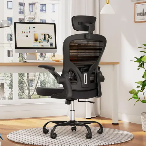 INTERGREAT Ergonomic Office Chair, High Back Breathable Mesh Desk Chair with Lumbar Support, Flip-Up Arms & Adjustable Headrest, Swivel Rolling Computer Task Chair for Home Office, Black#Summervibes