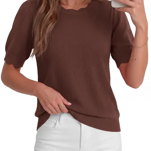 BTFBM Short Sleeve Sweater for Women 2026 Spring Summer Knit Basic Tops Lightweight Business Casual Vacation Outfits