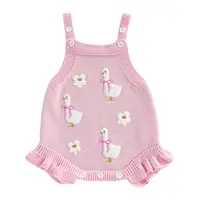 Baby Girl Silly Goose Flower Romper Sleeveless Adjustable Spaghetti Strap Ruffle Hem Sweater Overalls Onesie Bodysuit Outfit Summer Clothes #Summervibes