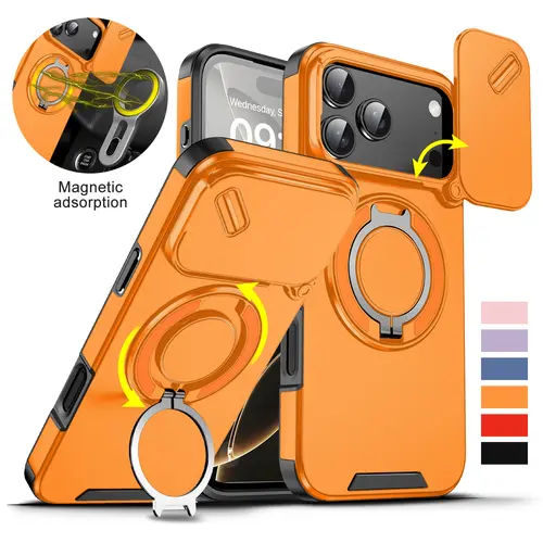 Military Grade Shockproof Smartphone Casing for iPhone 17/16/15/14/13/12 Pro Max - Slide Camera Cover, 360-Rotated Ring Kickstand Holder, Rugged Heavy-Duty Protection for Handheld Devices (For Men), Accessories,back to school,back to school haul