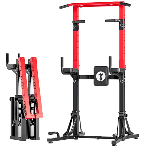 NICOLE SELECTION Heavy Duty Power Tower, Compact Adjustable Height Foldable Pull Up Bar Station for Home Gym Upperbody Workout - 150KG Load, Stable Triangle Base, Arm Protections for Pull-Ups, Dips, Leg Raises