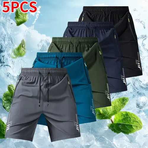 Men’s 5-Pack Knee-Length Lightweight Quick-Dry Athletic Shorts, Summer Outdoor Training Gym Workout Exercise Activewear, New Arrival Lightweight Workout Shorts, Outdoor Training Shorts