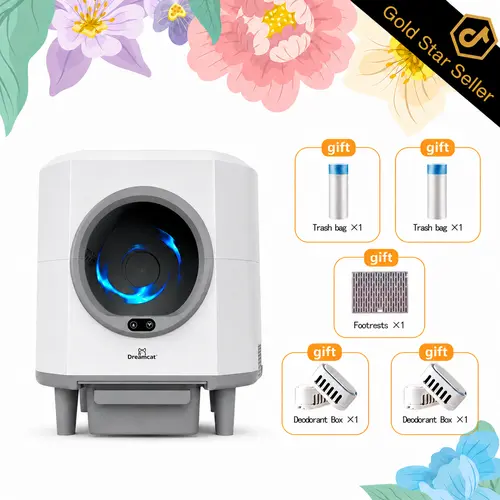Dreamcat Household Smart Hands-Free Self-Cleaning Automatic Litter Box - Large-Capacity, Odor-Free, APP-Controlled, Multi-Cat Home Use, Litter Robot Genie, Cat Accessories