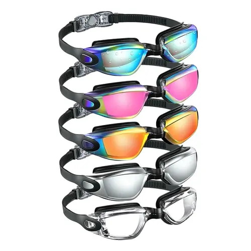 5 PCS Swimming Goggles Set, Adjustable Strap, Earplugs & Nose Clips Included, Anti-Fog UV Protection, Unisex Swim Glasses for Adults Kids, Swimming Accessories, Pool Goggles