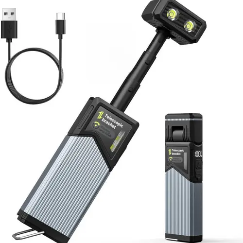 Professional Compact Smart Telescopic Magnetic Work Light - 4-Mode USB-C LED Inspection Lamp with Digital Display, IP44 Rated Hands Free USB Rechargeable Flashlight for Car Repair Mechanics, Camping, Magnetic Base