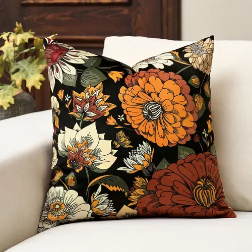 Tyrot Soft Velvet Replacement Cushion Cover - 18x18 in Boho Floral Mid-Century Botanical Decor, Smooth Texture, Breathable, Machine-Washable Indoor Pillow Case for Couch, Bed, All Seasons, Machine Washable For Easy Upkeep