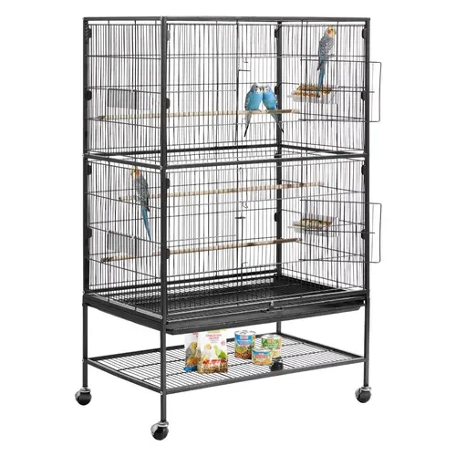 VEVOR Bird Cage, 31.5 x 20.5 x 52 inch, Flat Top, Wrought Iron Bird Flight Cage with Perches, Slide-Out Tray and Plastic Feeders, Casters, for Parrot, Blue Tit, Cockatiel, Canary, and Monk Parakeet#SohoChic