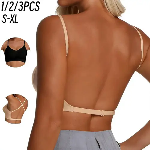 1/2/3PCS Women's Crisscross Backless Bra, Wireless Seamless Bra Adjustable Thin Strap Solid Color, Breathable & Comfortable, Non removable Pads Bra for Summer