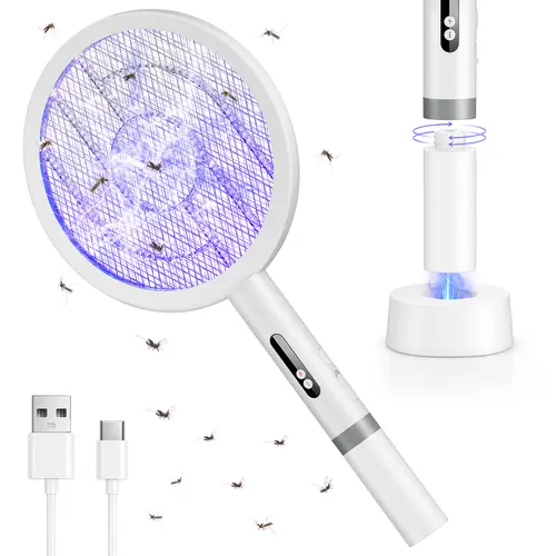 VIWAVE 4000V Power Electronic Mosquito Killer - Rechargeable Outdoor Wireless Portable Fly Swatter with UV Attracting Light, 3-Layer Safety Mesh, Batteries, Dual Mode Bug Elimination for Camping, Backyard