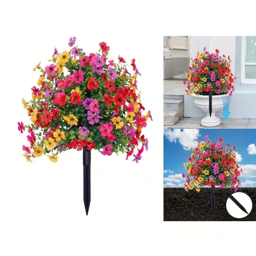 Artificial Daisy Flowers with Eucalyptus Leaves, Fake Greenery Plants, Faux Plastic Flowers for Indoor Outdoor Home Garden Porch Patio Decoration, Halloween & Christmas Gift