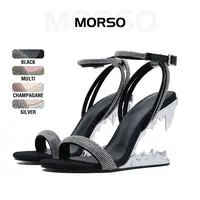 CYNLLIO Womens Morso Rinestone Ankle Strap Mule Heels Tiger Teeth Shark Heel Open Toe One Strap Slip On Sandals Party Wedding Dating Outing Holiday Dress Summer Fall Fashion Heels