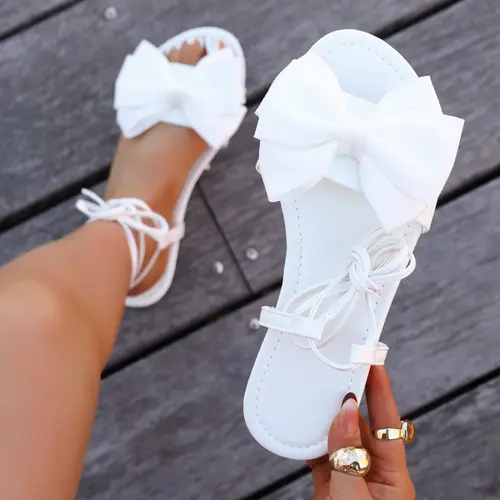 Women's Minimalist Bowknot Flat Slides Sandals, Lightweight Non-Slip Rubber Slippers for Beach & Indoor Outdoor Wear, Casual Walking Shoes
