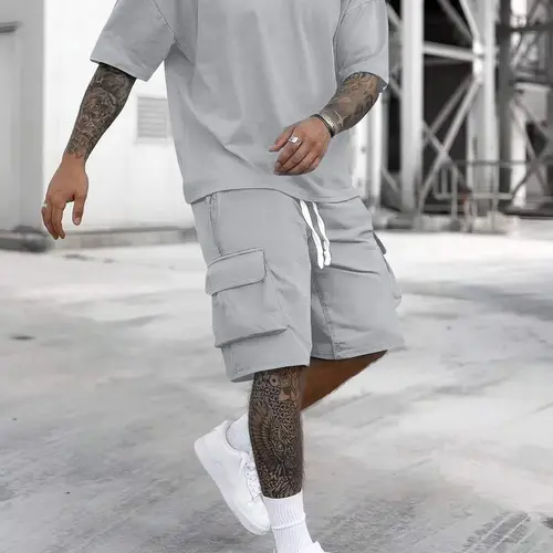 Men’s Casual Set – Oversized T-shirt & Cargo Shorts, Drawstring Waist, Relaxed Fit Streetwear Outfit