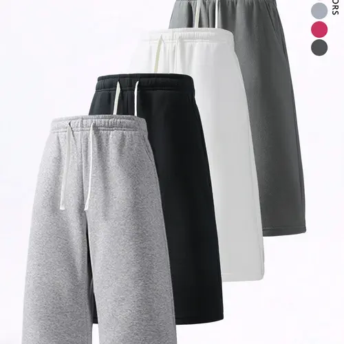 3 Pack Men's Solid Color Drawstring Waist Loose Fit Straight Leg Sports Pants,Simple Plain Fashion Casual versatile Joggers,unisex Basics knit Sweatpants,For Daily Wear,Outdoor,Going Out,Camping,Commute,Suitable For Summer Menswear Activities Trousers