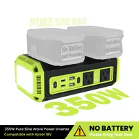 Azocek 350W Dual Battery Inverter Compatible with Ryobi 18V, Pure Sine Wave 110V AC Power Station, 140W USB-C PD Charging, 600 Lumens Work Light for Emergency, Outdoor Work & Camping (Battery Not Included)