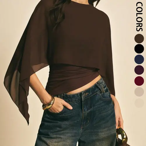 Elegant Asymmetrical Blouse for Women, Round Neck, Batwing Sleeve Design, Perfect for Daily Wear & Casual, Stylish Ladies' Top