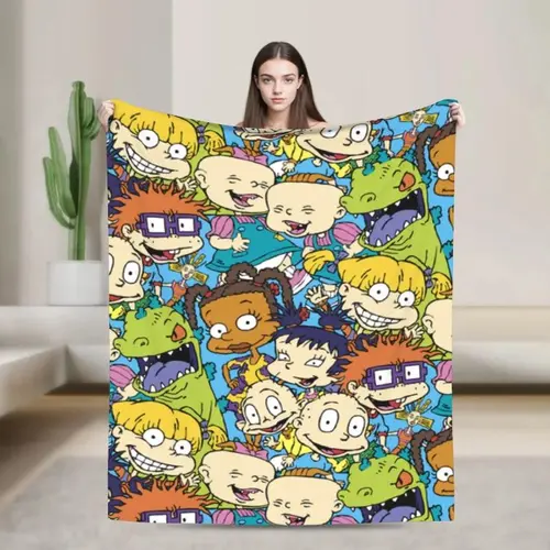 Rugrats 90s Revival Character Flannel Blanket - Ultra Soft, Cozy Warm Nickelodeon Nostalgic Throw for Bedroom Couch - Perfect Birthday Christmas Gift for Cartoon Fans