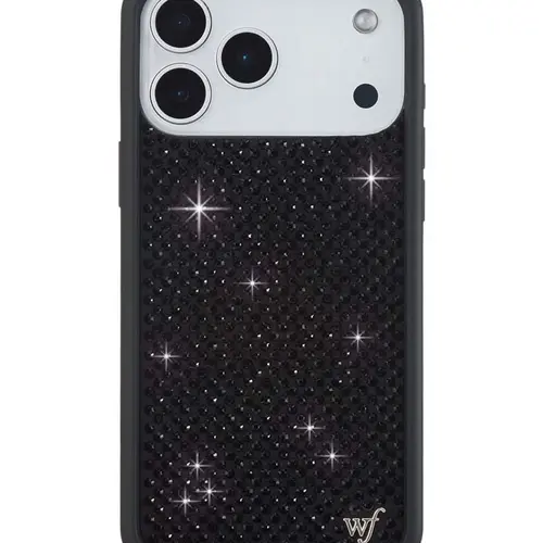 Black Rhinestone | Limited Edition Trendy iPhone Case | Raised Protective Black Bumper | Women Owned Small Business | Dark Background Shiny Sparkling Black Rhinestones | Safety Casing Protective | Gift for Her, Smartphone, Handheld