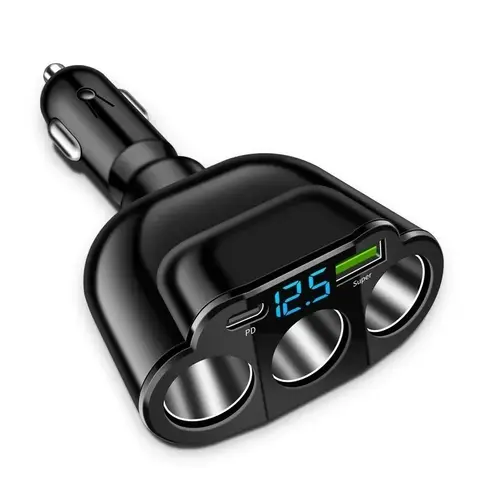 90w USB Car Charger with One-To-Three Function, Multi-Functional Cigarette Lighter Adapter, PD Fast Charging Supported High Speed Charger for Multiple Devices, Multiport Charger, LED Display, Fast Charging Solution, Automotive Charger