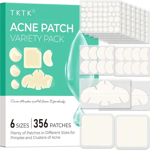 TKTK Pimple Patches for Face, 6 Sizes Hydrocolloid Acne Patch Variety, Large Acne Stickers for Cheeks, Forehead, Chin, Nose, Back Blemishes Zit Breakouts (4 Shapes 356 Count)  tiktokshopbacktoschool #sohochic