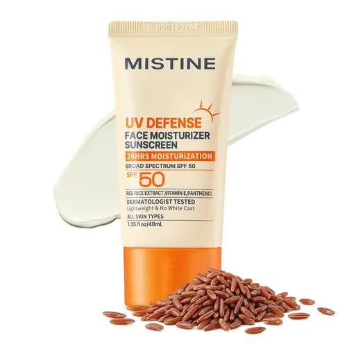 【NEW】MISTINE Official Panthenol Facial Sunscreen Cream SPF50 - Broad-Spectrum, Lightweight, No White Cast, 24H Hydration, Dual-Function Moisturizer - Glowing Dewy Skin, Cream Facial Sunscreen & Sun Care, Moisturizing