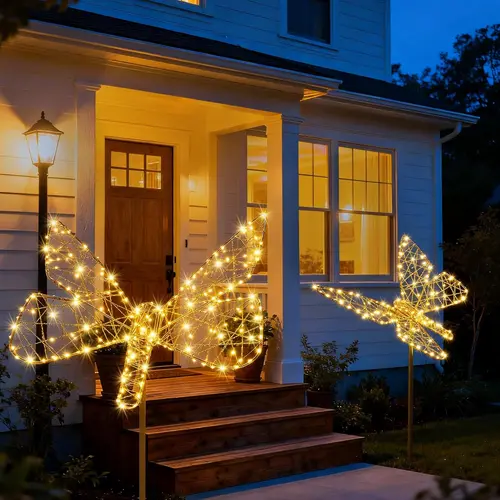 Flacchi Outdoor Solar Lights - 240 LED Iron Butterfly & Dragonfly Whimsical Garden Decorative Lamps, Solar-Powered Waterproof Outdoor Lighting for Pathways, Gardens
