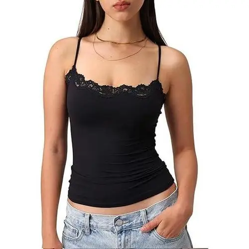Padded Lace Cami Top Double Lined Sexy Tank Top Spaghetti Strap Club Party Shirt for Womenswear Basic Minimalist