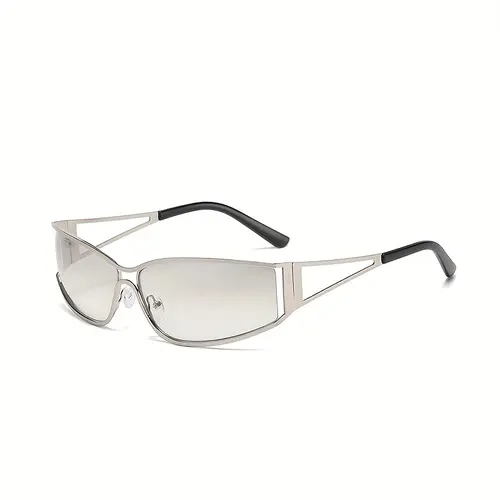 Women's Y2000 Cyber-Chic Sunglasses - Light-Tinted Lenses, Cut-Out Metallic Temples, Funky, Modern Trendy, Street Style, Everyday Fashion Outdoor Shades, Festival Wear Eyewear Accessory