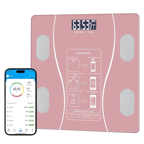 Smart Electronic Bathroom Scale - Backlit LED Display, Durable Tempered Glass, Compact Size, 400 lbs (180 kg) Max Capacity, Bluetooth Automatic Data Synchronization, Accurate for Home Health Monitoring, Electronic Bathroom Scales, Smart Bathroom Scales