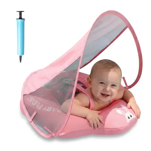 Baby Flotation Device for 6-36 Mths Toddlers, Removable UPF 50+ Sun Canopy, 5-Point Safety Harness, Anti-Flip, Eco-Friendly Soft Fabric, Velcro, Adjustable Straps, Quick Inflation, Pool Outdoor Swimming Essential (Toys & Hobbies, Pool Water Sand Toys)