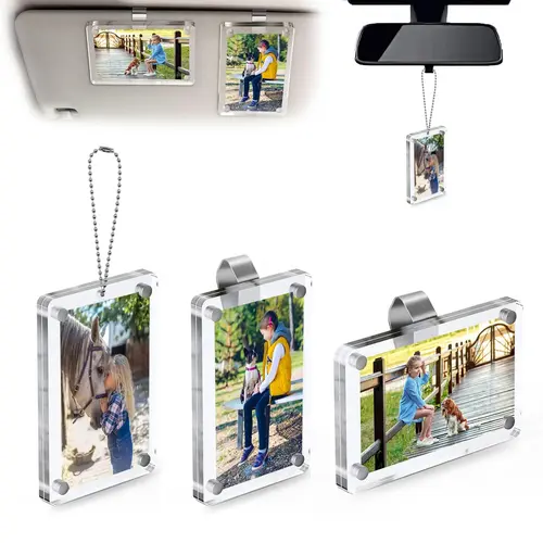 JOYTUTUS  Magnetic Car Sun Visor Photo Clips Clear Acrylic Display Frames for Family Pet Photos Easy Clip 2-Pack Durable Acrylic Reliable Magnets Perfect Driver Gift, Decor, Car Decor