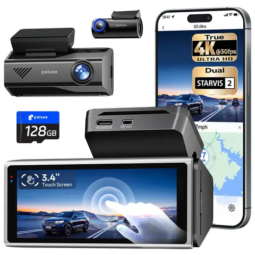 Pelsee True 4K+2.5K Dash Cam Front and Rear,IMX678 + IMX675 Dual Starvis 2 Sensor,Free 128GB Card & OBD Hardwire Kit,Native 4K HDR Dash Camera for Cars,5.8GHz WiFi 6,STARLIT Full Color Night Vision,GPS,ADAS