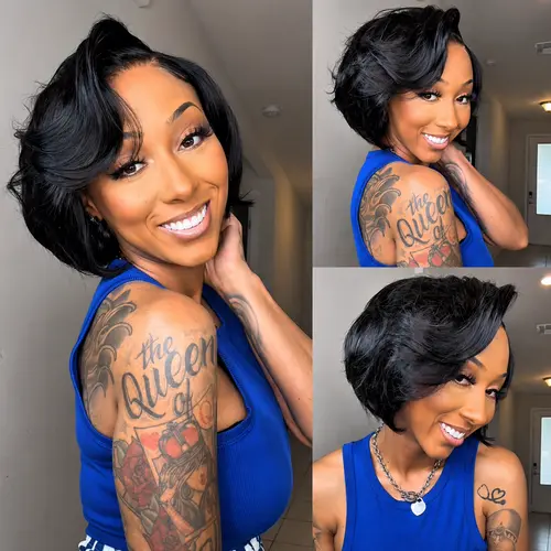 [Summer Must Have] Menglle Hair 7X6 Glueless Wigs Human Hair Side Part Bob Wig Wear and Go Pixie Cut Lace Front Wig Fashion Wigs 200% Density Natural Color/Brown Color/99J Color#tiktokshopbacktoschool