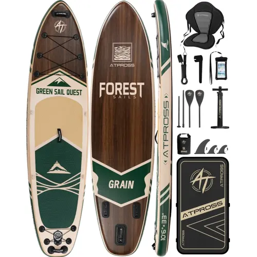 Multi Purpose Inflatable Stand Up Paddleboard (10'6"x33") - Extra Wide Stable Base SUP for Adults, Kayak Seat, Anti-Slip EVA Deck, 400lbs Capacity, Complete Kit with Waterproof Phone Bag for Fishing & Yoga, Outdoor Paddle Sport, Inflatable Water, Fast Inf