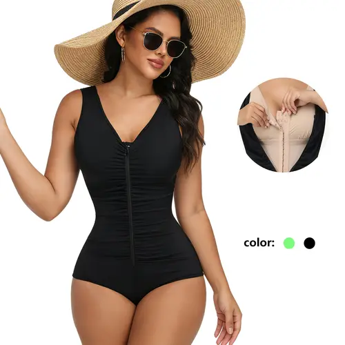 JOSHINE SHAPER Women's 1-Piece Swimsuit - Tummy Control Swimwear, Full Coverage, Pleated V-Neck, U-Shaped Backless, Double-Layer Comfortable Versatile Bathing Suit for Women, Bathing Suits