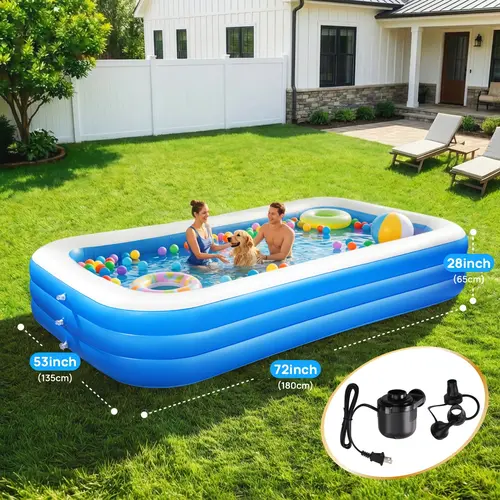 [Inflatable Pool] 2026 Large 70in/122in Inflatable Pool for Adults | Spacious Family Swimming Pool, 125 Inches, Multi-layer Thicken PVC Material, Foldable Oversized Blow Up, Durable Construction, Ideal for Outdoor, Garden, Backyard,, Backyard Pool