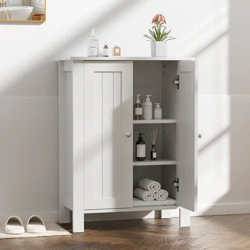 Kullavik Wooden Bathroom Floor Storage Cabinet - Freestanding 2-Compartment Compartmentalized High-Capacity Storage Floor Cabinet with Double Doors for Entryway, Living Room, Compartmentalized Floor Cabinets, High-Capacity Floor Cabinets