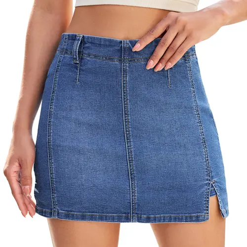 luvamia Jean Skorts for Woman High Waisted Side Slit Mini Short Skirt with Shorts Stretchy Denim Skirts Country Concert Minimalist,back to school shopping