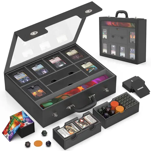 Kabinka MTG Commander Patented Lockable Multi-Compartment Trading Card Storage Box with Handle, Modular 9-in-1 Design, Dice Tray, Sideboard, 6-Deck Capacity, 6 Magnetic Holders, 100CT Sleeves, Playmat, Card Hobby Box