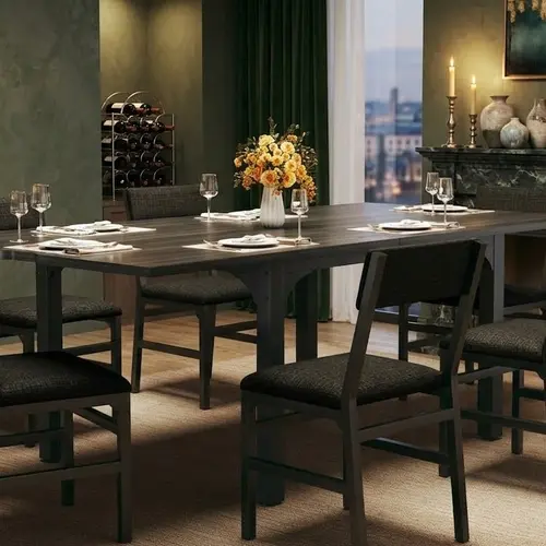7-Piece Dining Table Set for 4-6, Extendable Kitchen Table Cushion Chairs Set of 6 with 6 Chairs, Rectangle Dining Table with Metal Frame & MDF Board, Folding for Small Apartment Saving Space,Grey Oak