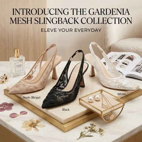 Women's Elegant Embroidered Pointed Toe Slingback Pumps - 2.95-inch Mid-Heel Sheer Mesh Slip-On Footwear for Bridal Wedding Evening Events